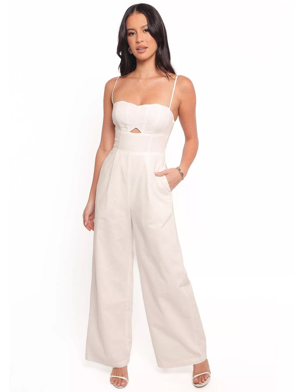 Petal & Pup Metra Scalloped Jumpsuit Cutout Linen Wide Leg Romantic, M